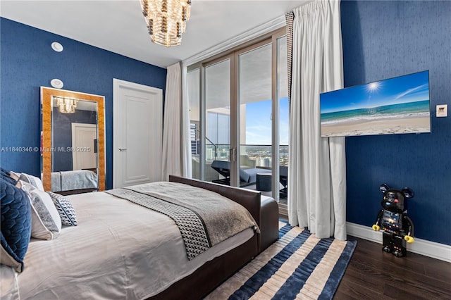 17901 Collins Ave Unit Ts4205, Sunny Isles Beach, FL 33160 - bedroom featuring a wall of windows, wood finished floors, and access to outside