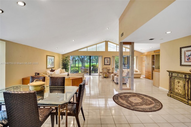 53 Northwoods Ln, Boynton Beach, FL 33436 - dining room with light tile patterned floors, vaulted ceiling, and recessed lighting
