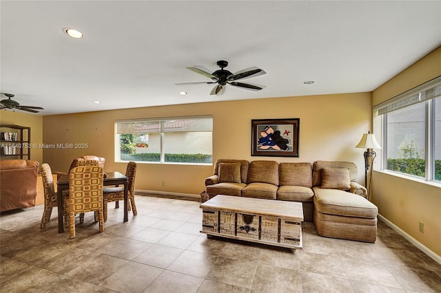 53 Northwoods Ln, Boynton Beach, FL 33436 - living area with a ceiling fan, healthy amount of natural light, tile patterned floors, and recessed lighting