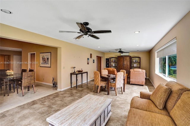 53 Northwoods Ln, Boynton Beach, FL 33436 - living room with a ceiling fan, light tile patterned flooring, and recessed lighting