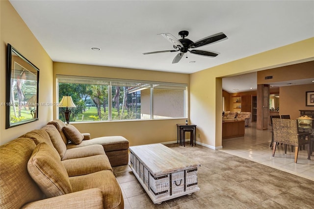 53 Northwoods Ln, Boynton Beach, FL 33436 - tiled living room with ceiling fan and recessed lighting