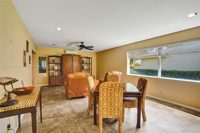 53 Northwoods Ln, Boynton Beach, FL 33436 - dining area featuring a ceiling fan, recessed lighting, light tile patterned floors, and a wall mounted AC