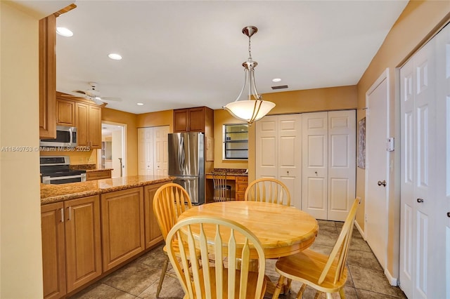 53 Northwoods Ln, Boynton Beach, FL 33436 - dining area with recessed lighting, light tile patterned floors, and a ceiling fan