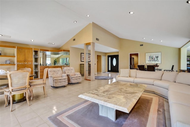 53 Northwoods Ln, Boynton Beach, FL 33436 - living area with light tile patterned floors, recessed lighting, and high vaulted ceiling