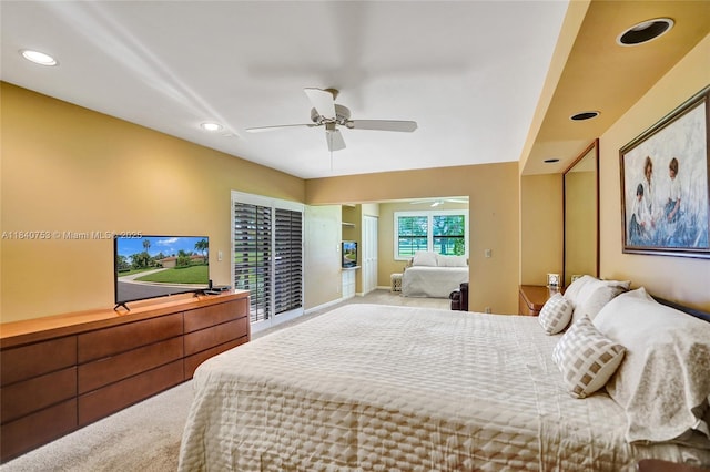 53 Northwoods Ln, Boynton Beach, FL 33436 - bedroom featuring carpet, recessed lighting, and a ceiling fan