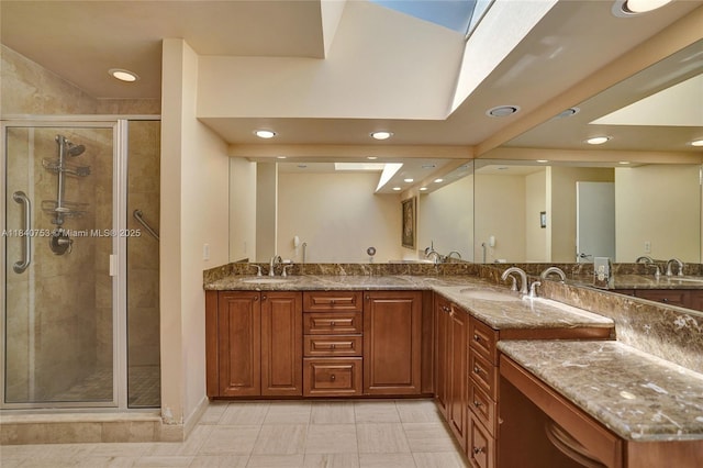 53 Northwoods Ln, Boynton Beach, FL 33436 - bathroom featuring recessed lighting, double vanity, and a shower stall