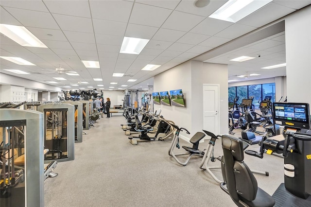 53 Northwoods Ln, Boynton Beach, FL 33436 - exercise room with a paneled ceiling and ceiling fan