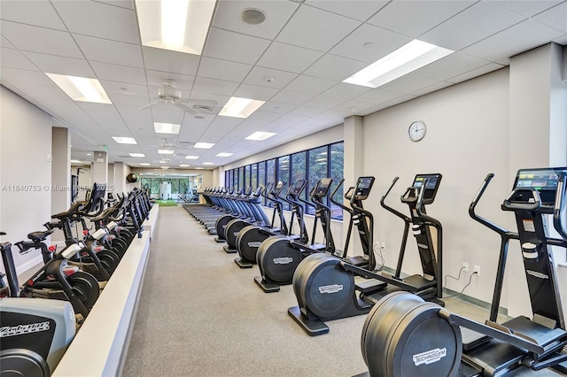 53 Northwoods Ln, Boynton Beach, FL 33436 - workout area with a paneled ceiling and ceiling fan