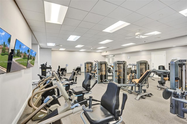 53 Northwoods Ln, Boynton Beach, FL 33436 - gym featuring a ceiling fan and a drop ceiling