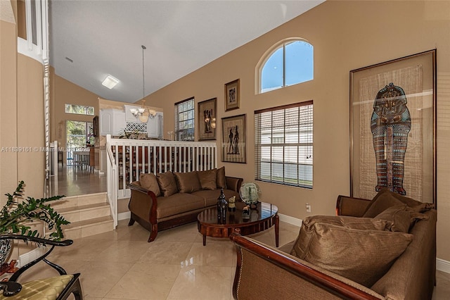 2188 NW 158th Ave, Pembroke Pines, FL 33028 - living area with a chandelier, plenty of natural light, and high vaulted ceiling