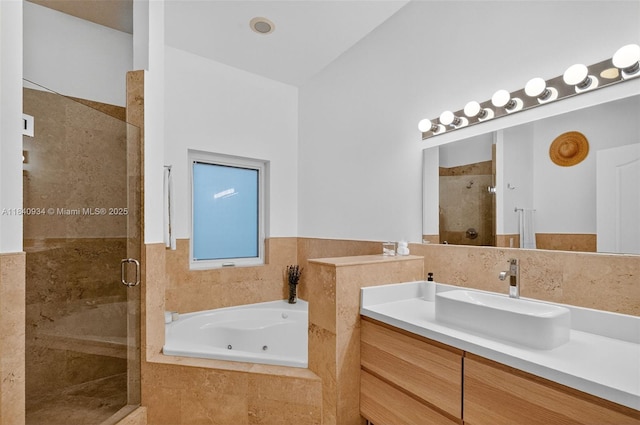 3166 Indiana St Unit I, Miami, FL 33133 - full bath with a whirlpool tub, a stall shower, and vanity