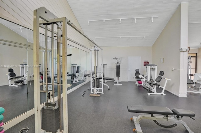 2215 Cypress Island Dr Unit 707, Pompano Beach, FL 33069 - gym featuring track lighting and vaulted ceiling