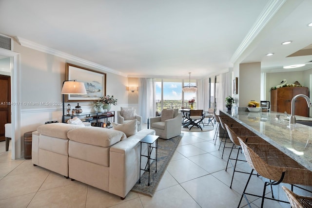 4000 Towerside Ter Unit 1005, Miami, FL 33138 - living area with crown molding and light tile patterned floors
