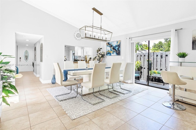 16041 Fairway Ter Unit 121, Weston, FL 33326 - tiled dining space featuring crown molding and a chandelier