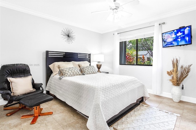 16041 Fairway Ter Unit 121, Weston, FL 33326 - bedroom featuring ornamental molding, tile patterned floors, and a ceiling fan