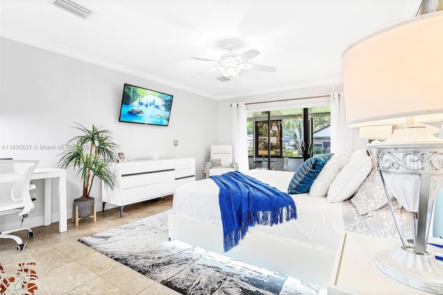16041 Fairway Ter Unit 121, Weston, FL 33326 - tiled bedroom with crown molding and a ceiling fan