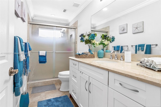 16041 Fairway Ter Unit 121, Weston, FL 33326 - bathroom with crown molding, vanity, a stall shower, and recessed lighting