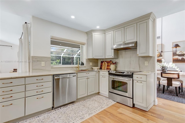 1503 NW 178th Ln, Pembroke Pines, FL 33029 - kitchen with appliances with stainless steel finishes, light wood finished floors, under cabinet range hood, tasteful backsplash, and recessed lighting