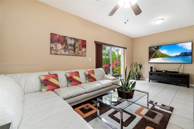 14053 SW 49th St Unit 7, Miramar, FL 33027 - living area with ceiling fan and light tile patterned flooring
