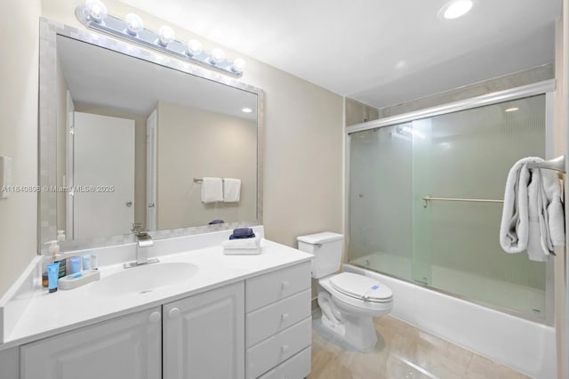 19370 Collins Ave Unit 1425, Sunny Isles Beach, FL 33160 - bathroom featuring vanity, enclosed tub / shower combo, recessed lighting, and tile patterned floors