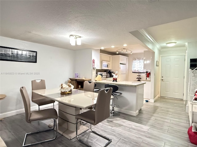 11 Olive Dr Unit E, Hialeah, FL 33010 - dining space featuring ornamental molding, a textured ceiling, and light wood-style flooring