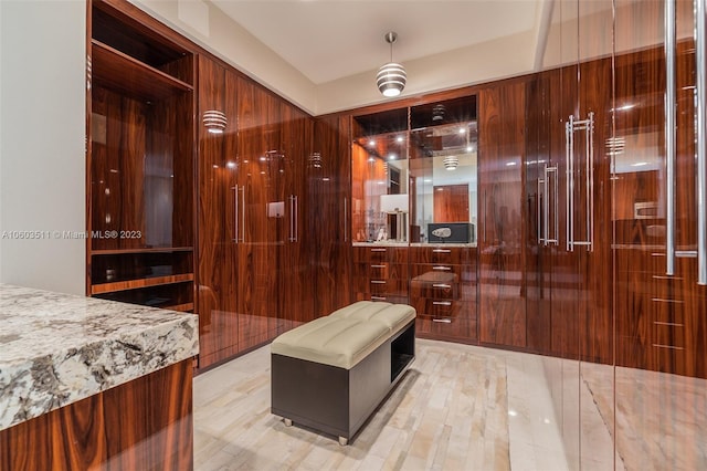 bathroom with hardwood / wood-style flooring