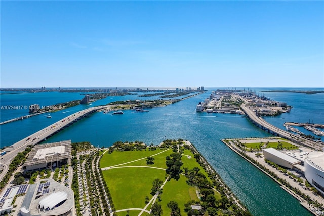 aerial view with a water view