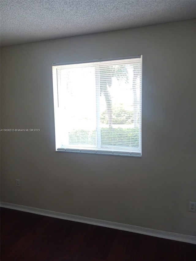 empty room with hardwood / wood-style floors, plenty of natural light, and a textured ceiling