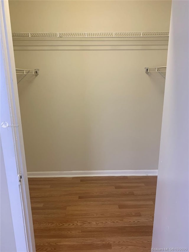 walk in closet with hardwood / wood-style flooring