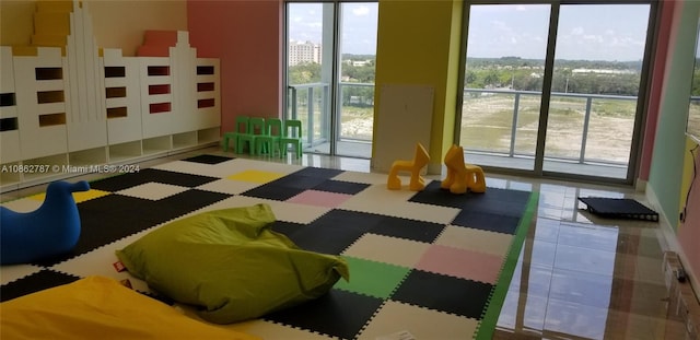 interior space featuring tile patterned floors and multiple windows