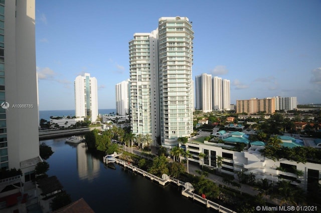 property's view of city with a water view