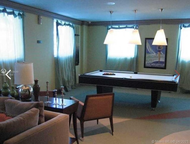 playroom with a healthy amount of sunlight and pool table