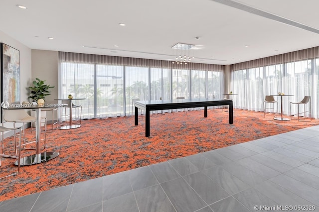 game room with tile floors