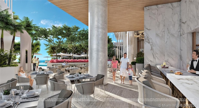 view of patio / terrace with a water view