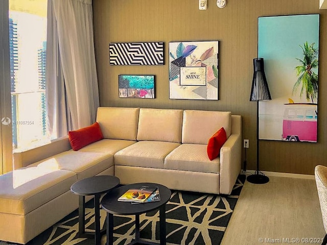 living room with light wood-type flooring