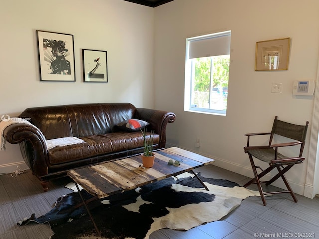 living room with light tile floors