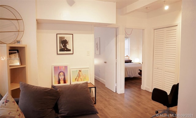 living room with light hardwood / wood-style flooring