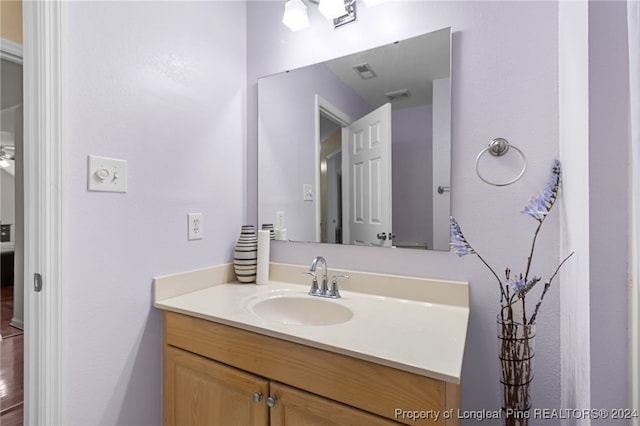 bathroom with hardwood / wood-style floors and vanity