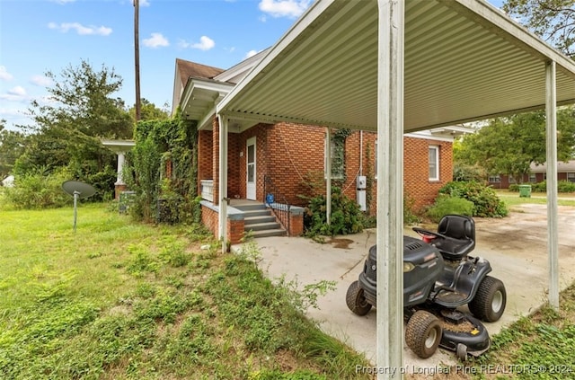 view of property exterior featuring a lawn