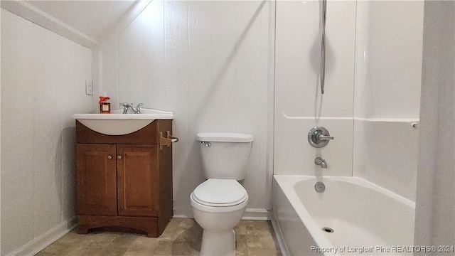 full bathroom featuring vanity, toilet, shower / bathing tub combination, and ornamental molding