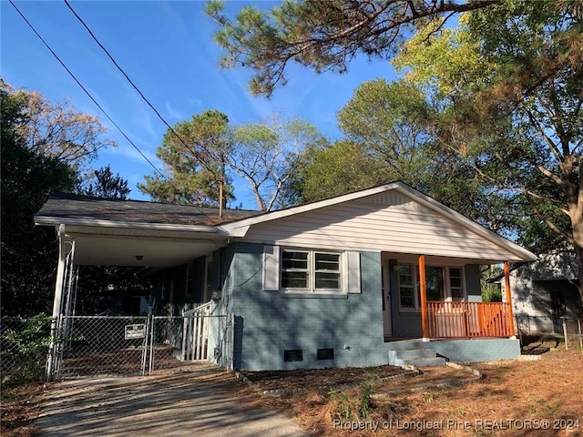 view of front of house featuring covered porch and a carport