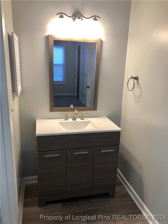 bathroom featuring hardwood / wood-style floors and vanity