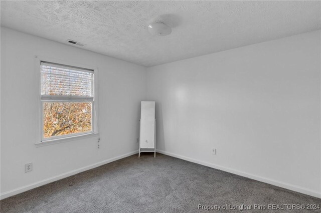 carpeted spare room with a textured ceiling