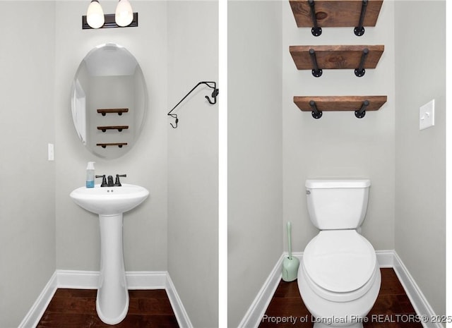 bathroom with wood-type flooring and toilet