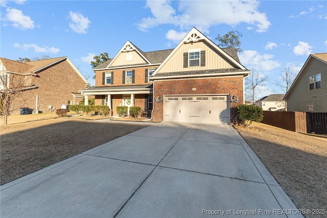 craftsman inspired home featuring covered porch and a garage