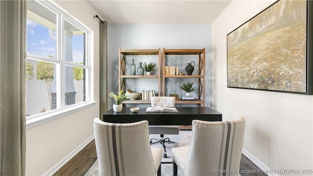 office space featuring dark wood-type flooring