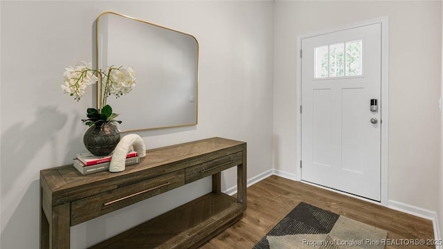 entryway with wood-type flooring