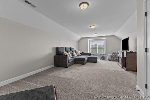 183 Ganton Dr, Raeford, NC 28376 - carpeted bedroom featuring visible vents, lofted ceiling, and baseboards