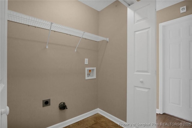 laundry room featuring hookup for an electric dryer, washer hookup, and baseboards