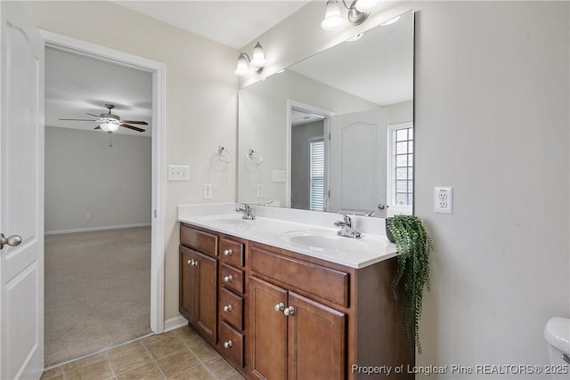153 Dairy Ct, Raeford, NC 28376 - bathroom with double vanity and a ceiling fan